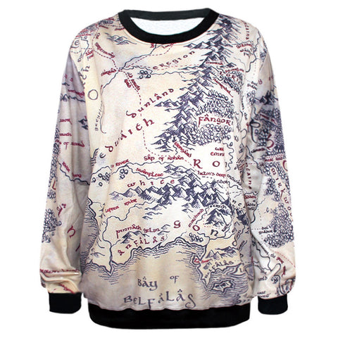 2016 Autumn and Winter Women hoodies Fashion 3d Print  Earth Map Pattern Casual Sweatshirt Long Sleeve Pullovers Clothing